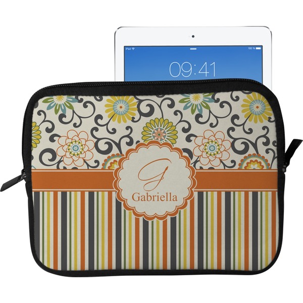 Custom Swirls, Floral & Stripes Tablet Case / Sleeve - Large (Personalized)