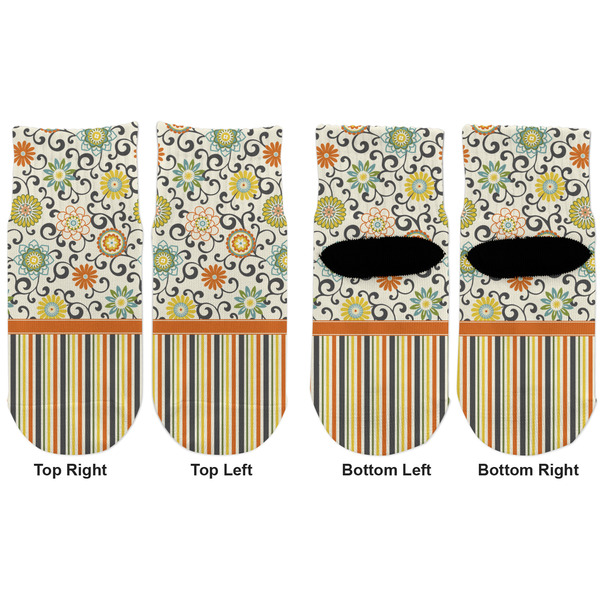 Swirls, Floral & Stripes Toddler Ankle Socks - Double Pair - Front and Back - Apvl