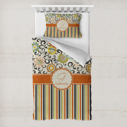 Swirls, Floral & Stripes Toddler Bedding w/ Name and Initial