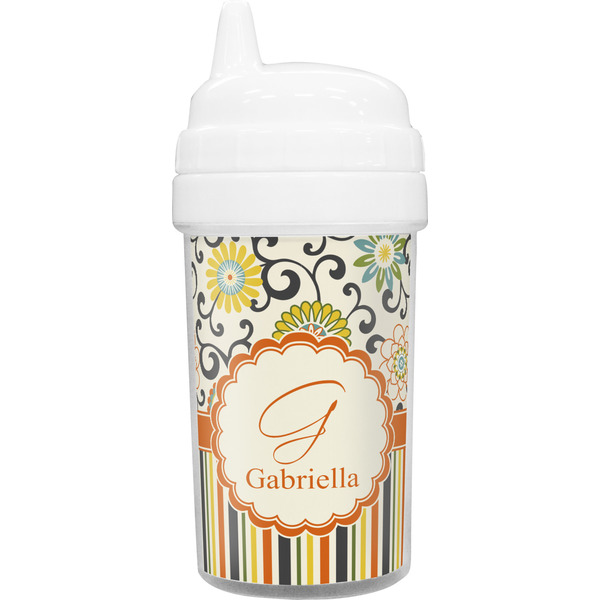 Custom Swirls, Floral & Stripes Toddler Sippy Cup (Personalized)