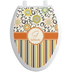 Swirls, Floral & Stripes Toilet Seat Decal - Elongated (Personalized)