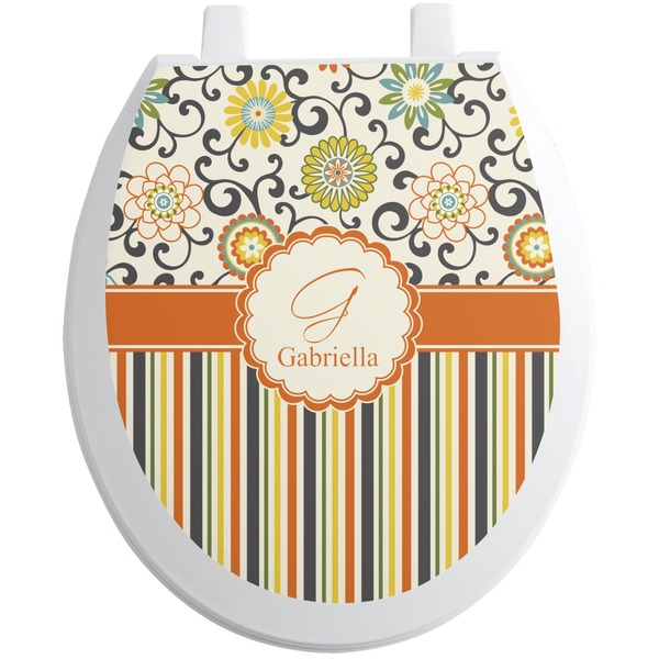 Custom Swirls, Floral & Stripes Toilet Seat Decal (Personalized)