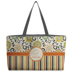 Swirls, Floral & Stripes Beach Totes Bag - w/ Black Handles (Personalized)