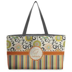 Swirls, Floral & Stripes Beach Totes Bag - w/ Black Handles (Personalized)
