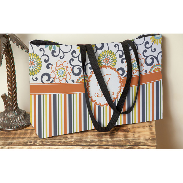 Swirls, Floral & Stripes Tote w/Black Handles - Lifestyle View