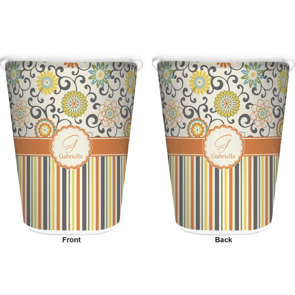 Swirls, Floral & Stripes Trash Can White - Front and Back - Apvl