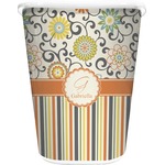 Swirls, Floral & Stripes Waste Basket - Double Sided (White) (Personalized)