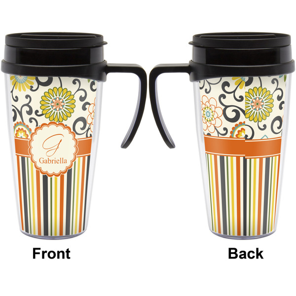 Swirls, Floral & Stripes Travel Mug with Black Handle - Approval