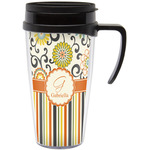 Swirls, Floral & Stripes Acrylic Travel Mug with Handle (Personalized)