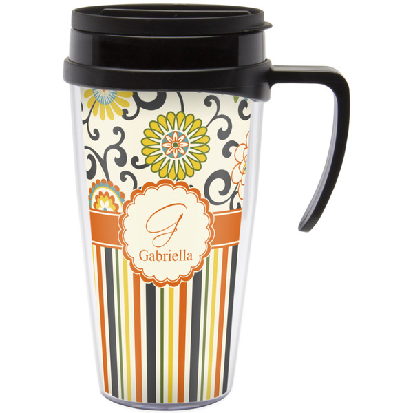 Custom Swirls, Floral & Stripes Acrylic Travel Mug with Handle (Personalized)