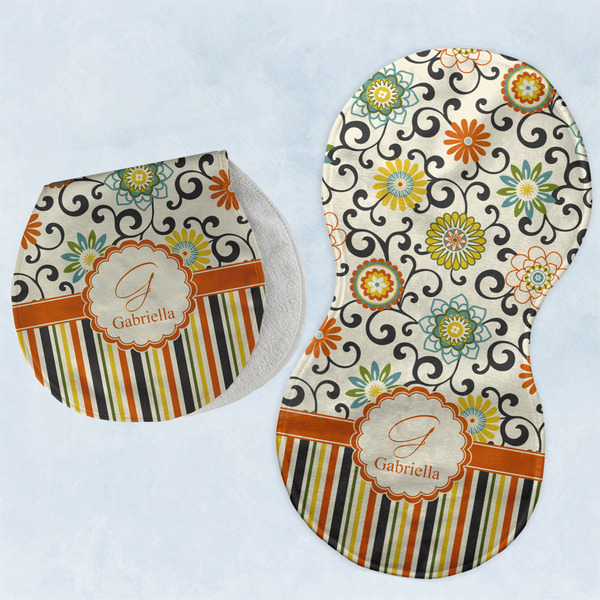 Swirls, Floral & Stripes Two Peanut Shaped Burps - Open and Folded