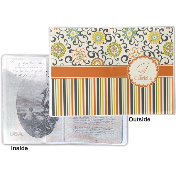Swirls, Floral & Stripes Vinyl Passport Holder - Flat Front and Back