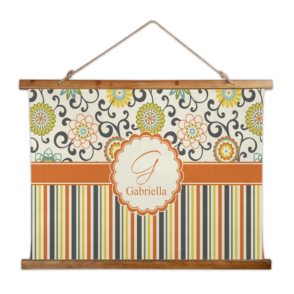 Custom Swirls, Floral & Stripes Wall Hanging Tapestry - Wide (Personalized)