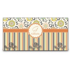 Swirls, Floral & Stripes Wall Mounted Coat Rack (Personalized)