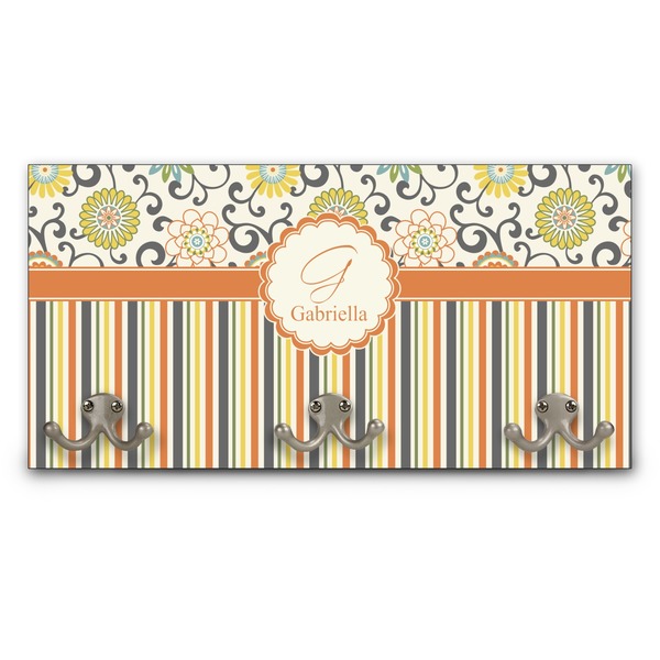 Custom Swirls, Floral & Stripes Wall Mounted Coat Rack (Personalized)