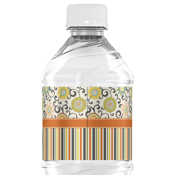 Swirls, Floral & Stripes Water Bottle Label - Back View