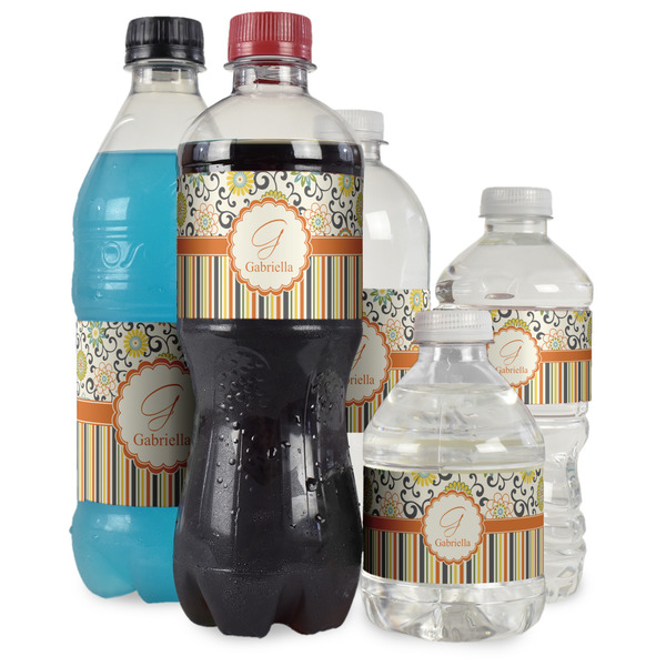Swirls, Floral & Stripes Water Bottle Label - Multiple Bottle Sizes