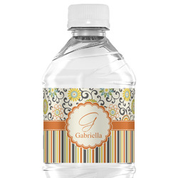 Swirls, Floral & Stripes Water Bottle Labels - Custom Sized (Personalized)