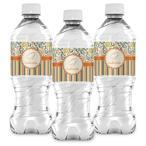 Swirls, Floral & Stripes Water Bottle Labels - Front View