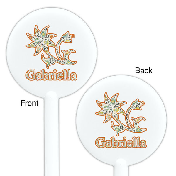 Swirls, Floral & Stripes White Plastic 5.5" Stir Stick - Double Sided - Round - Front & Back