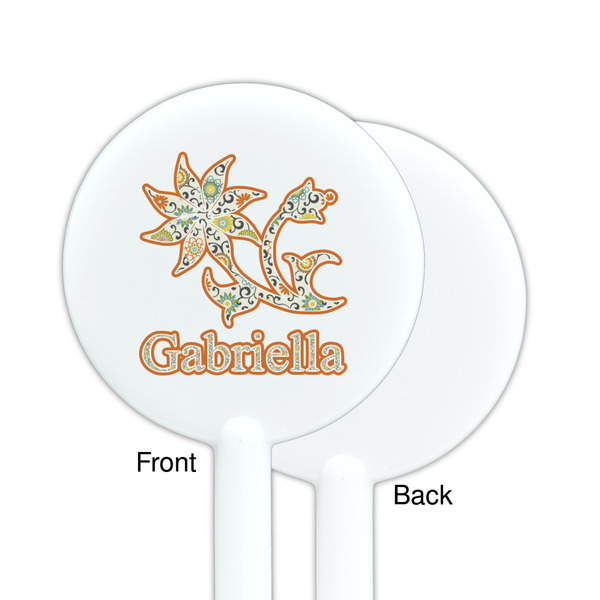 Swirls, Floral & Stripes White Plastic 5.5" Stir Stick - Single Sided - Round - Front & Back