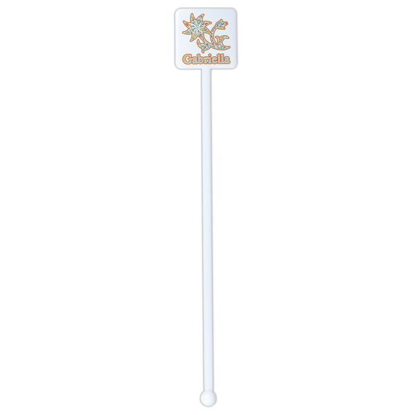 Swirls, Floral & Stripes White Plastic Stir Stick - Double Sided - Square - Single Stick