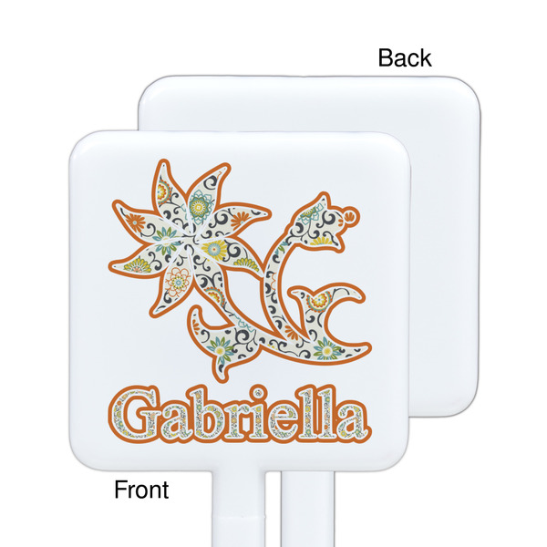 Swirls, Floral & Stripes White Plastic Stir Stick - Single Sided - Square - Approval