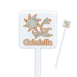 Swirls, Floral & Stripes Square Plastic Stir Sticks - Single Sided (Personalized)
