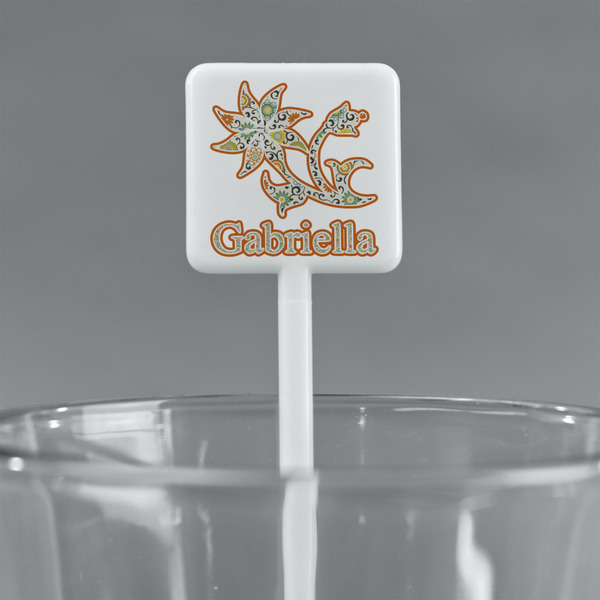 Swirls, Floral & Stripes White Plastic Stir Stick - Square - Main