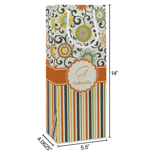 Swirls, Floral & Stripes Wine Gift Bag - Dimensions