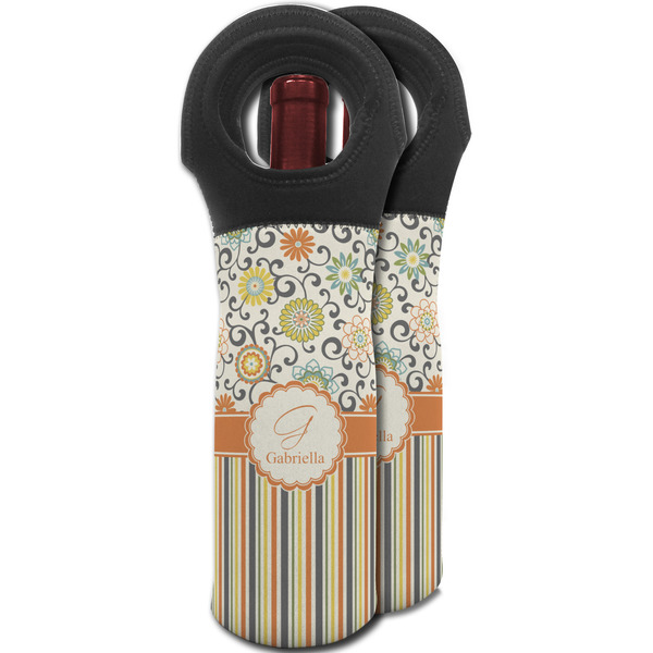 Swirls, Floral & Stripes Wine Tote Bag - MAIN