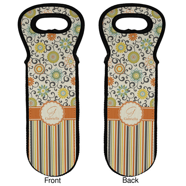 Swirls, Floral & Stripes Wine Tote Front & Back