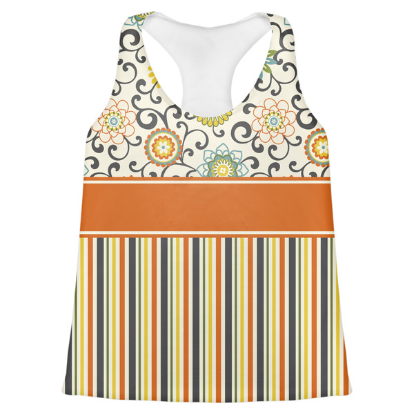 Custom Swirls, Floral & Stripes Womens Racerback Tank Top - X Large
