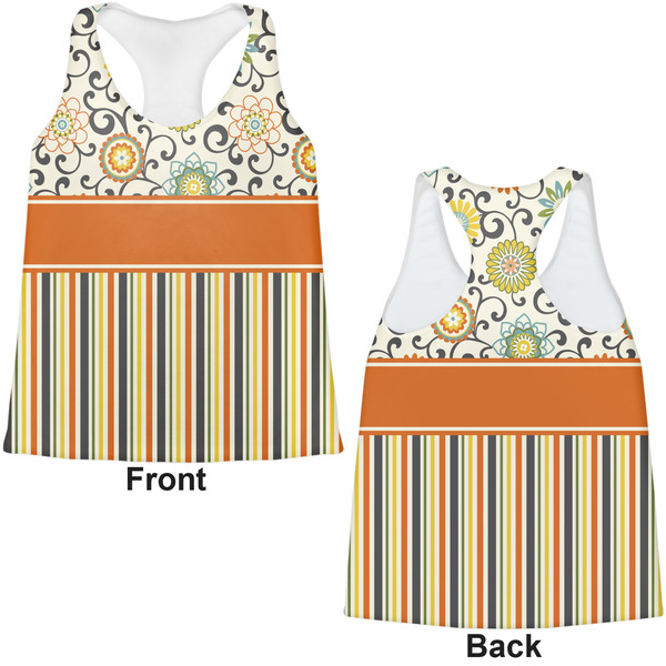 Swirls, Floral & Stripes Womens Racerback Tank Tops - Medium - Front and Back