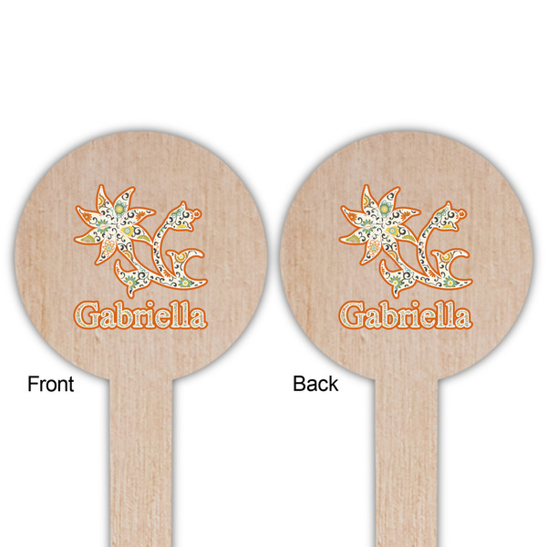 Swirls, Floral & Stripes Wooden 6" Food Pick - Round - Double Sided - Front & Back