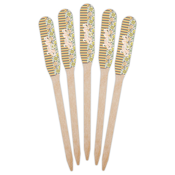 Swirls, Floral & Stripes Wooden Food Pick - Paddle - Fan View