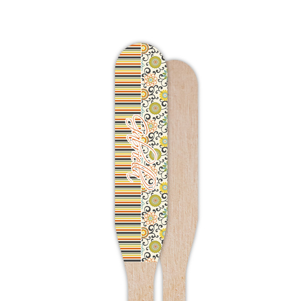 Swirls, Floral & Stripes Wooden Food Pick - Paddle - Single Sided - Front & Back