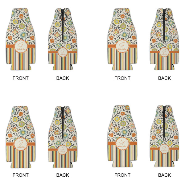 Swirls, Floral & Stripes Zipper Bottle Cooler - Set of 4 - APPROVAL