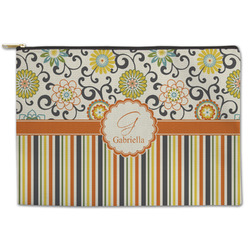 Swirls, Floral & Stripes Zipper Pouch - Large - 12.5"x8.5" (Personalized)