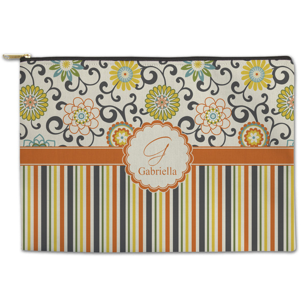 Custom Swirls, Floral & Stripes Zipper Pouch - Large - 12.5"x8.5" (Personalized)