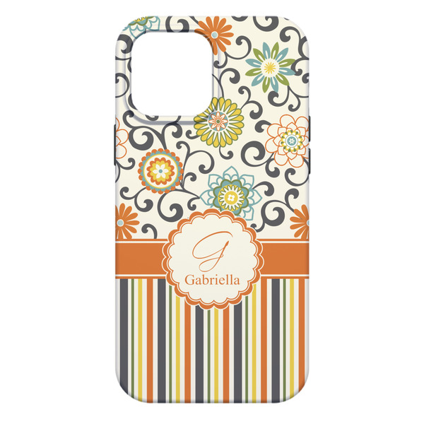 Swirls, Floral & Stripes iPhone 13 Pro Max Tough Case - Back