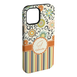 Swirls, Floral & Stripes iPhone Case - Rubber Lined - iPhone 15 Plus (Personalized)
