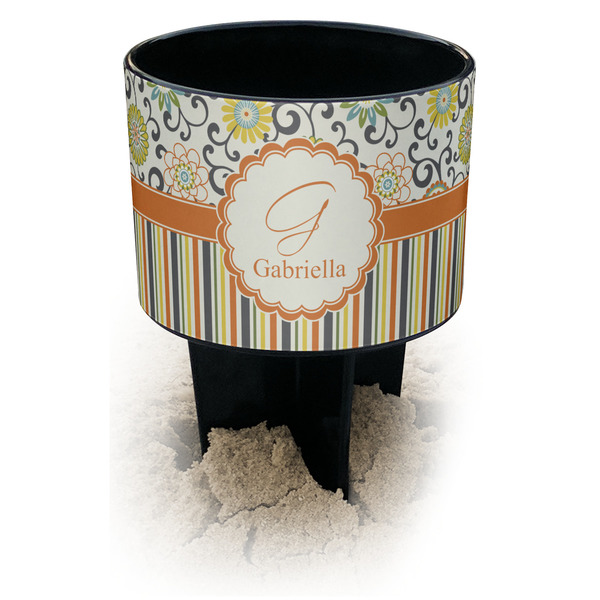 Custom Swirls, Floral & Stripes Black Beach Spiker Drink Holder (Personalized)