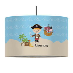 Pirate Scene 12" Drum Pendant Lamp - Fabric (Personalized)