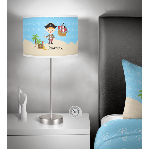Pirate Scene 13 inch drum lamp shade - in room