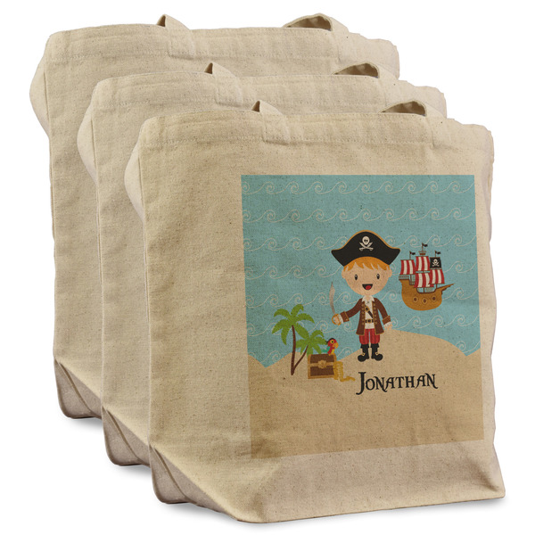 Custom Pirate Scene Reusable Cotton Grocery Bags - Set of 3 (Personalized)