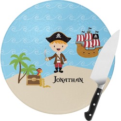 Pirate Scene Round Glass Cutting Board - Small (Personalized)