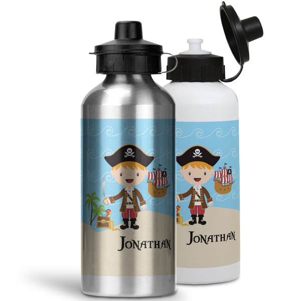 Pirate Scene Aluminum Water Bottles - MAIN (white &silver)