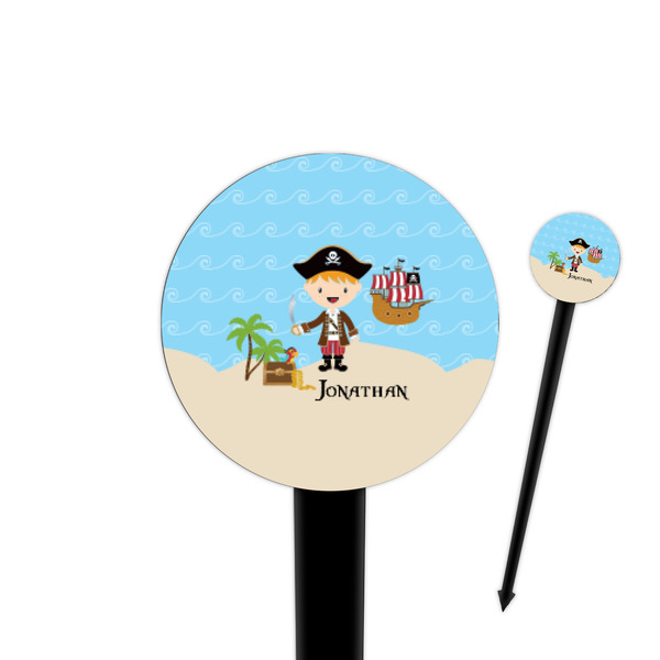 Custom Pirate Scene 4" Round Plastic Food Picks - Black - Single Sided (Personalized)