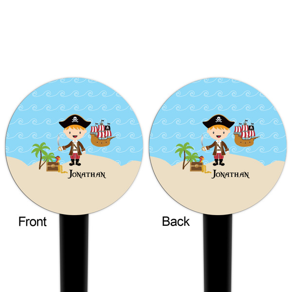 Pirate Scene Black Plastic 4" Food Pick - Round - Double Sided - Front & Back